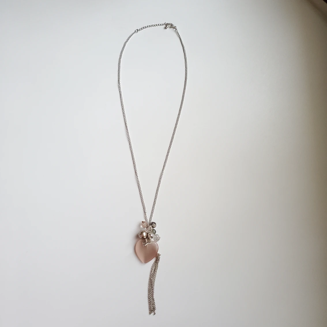heart crystal tassle charm necklace thumbnail