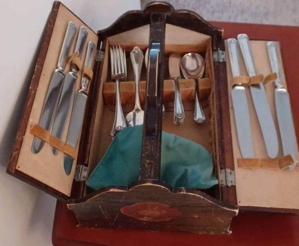 Antique/Vintage  Silver Plate Silverware, original Wooden Case thumbnail