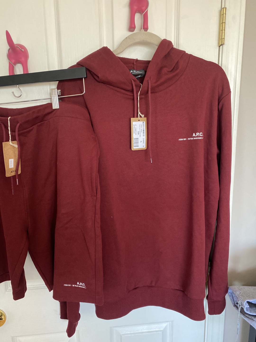 Brand new A.P.C hoodie and shorts burgundy