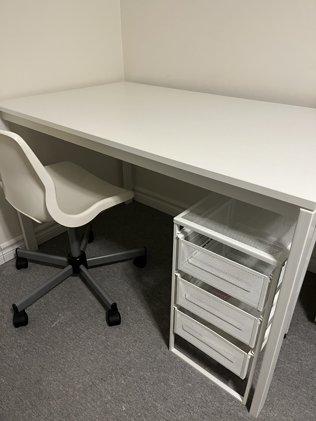 Ikea desk/table and chair with wire drawer unit