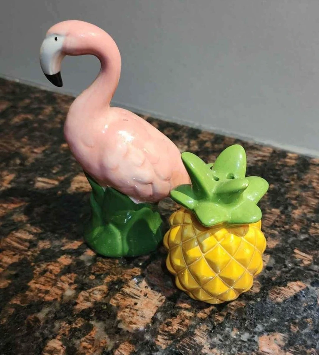 Flamingo and Pineaple salt and pepper shaker set