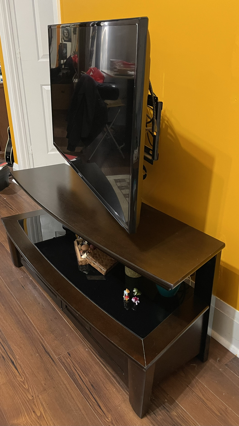 TV stand with TV mount and record storage