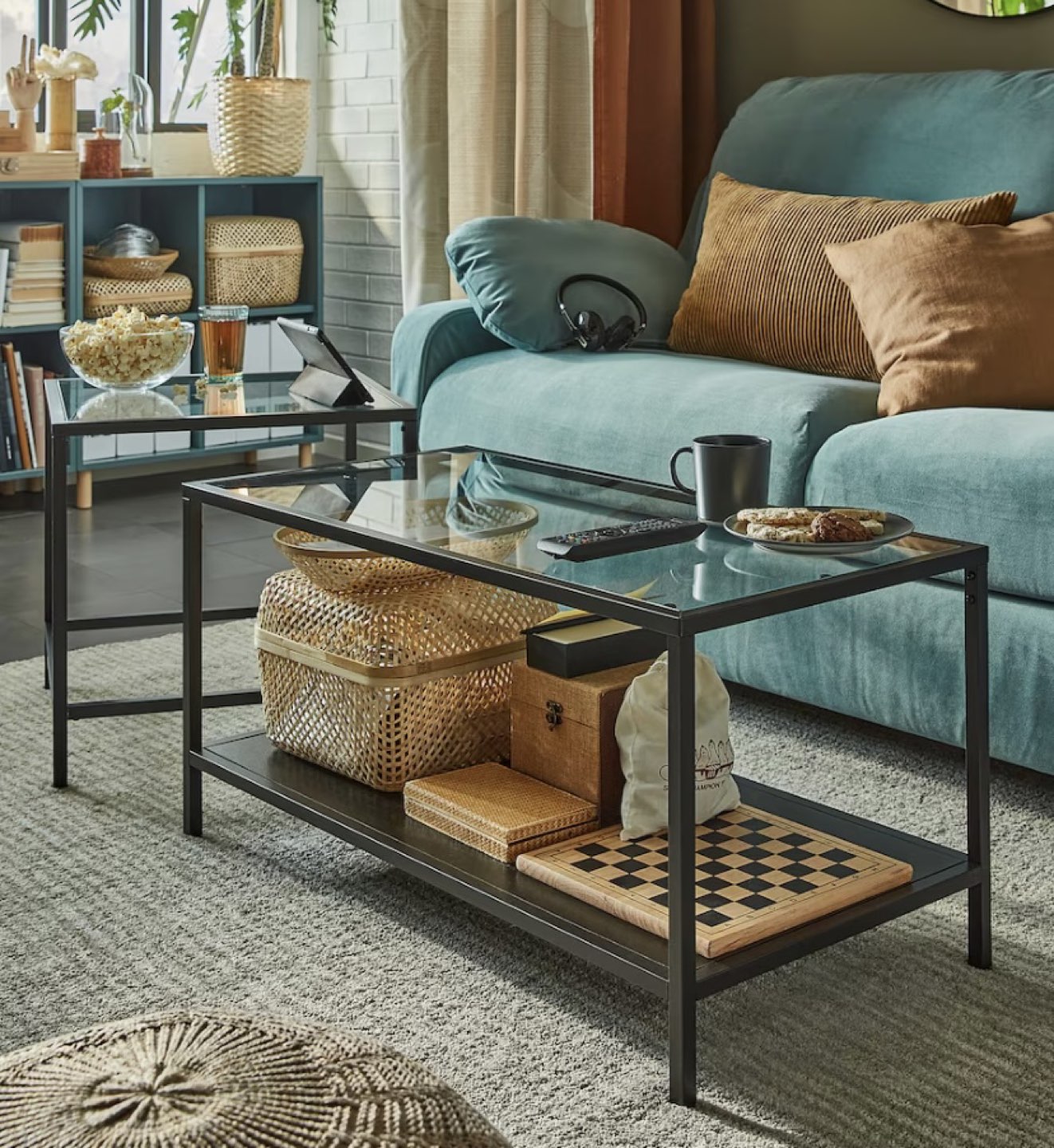 Nesting tables, set of 2, black-brown/glass - photo 5