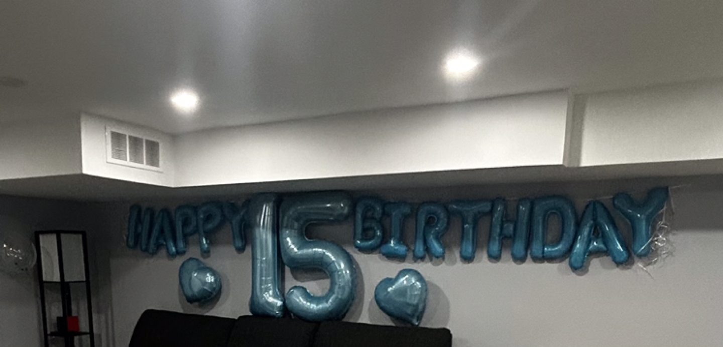 Inflated Balloon Banner - Happy 15th Birthday - in blue