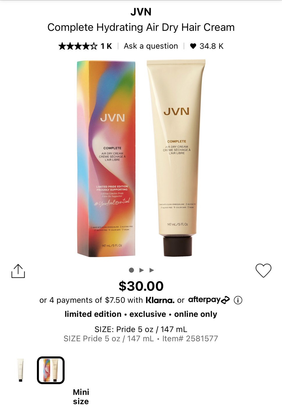 JVN - Complete Hydrating Air Dry Hair Cream (147mL) thumbnail