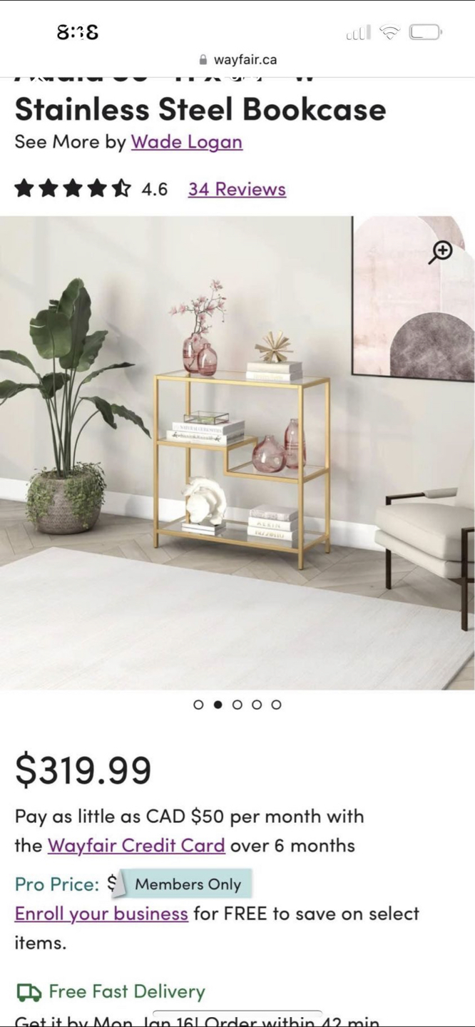 Wayfair gold/glass shelving - photo 4