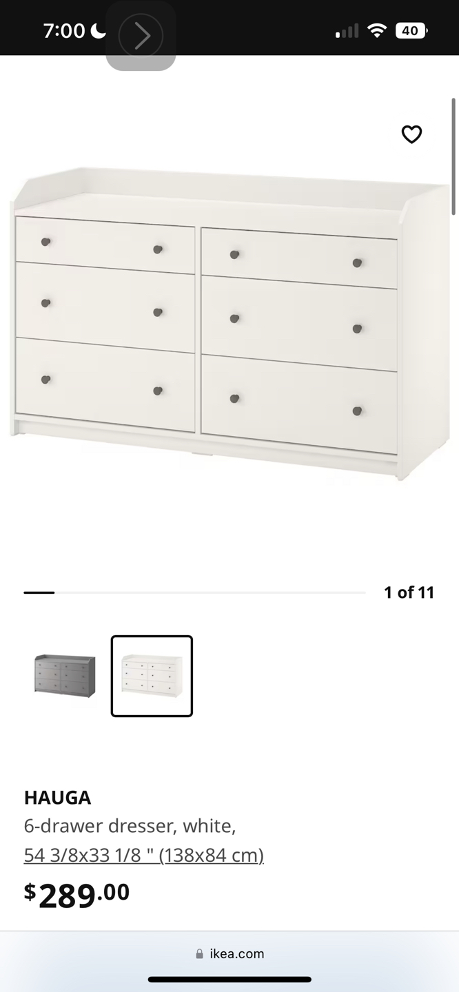 Ikea white dresser 6 drawer