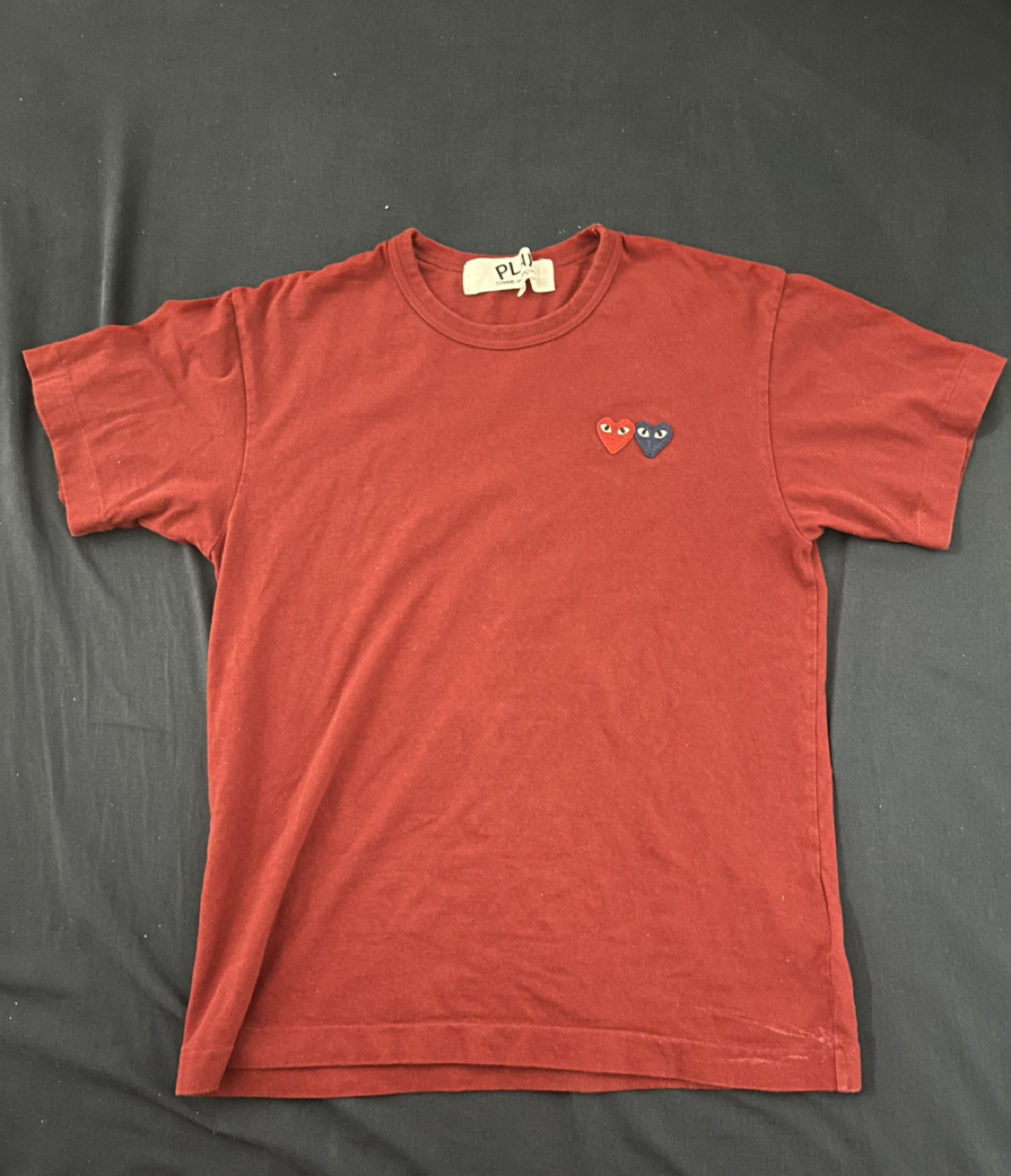 CDG red double heart T shirt