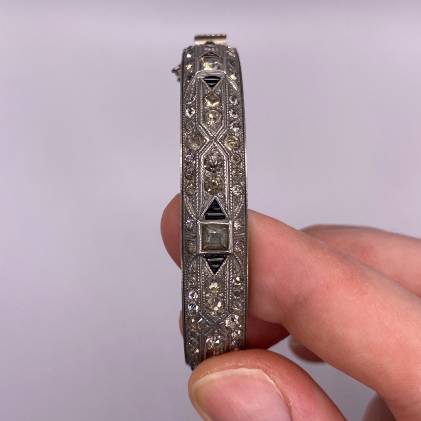 20s or 30s Antique Silver and Rhinestone Art Deco Bangle - photo 2