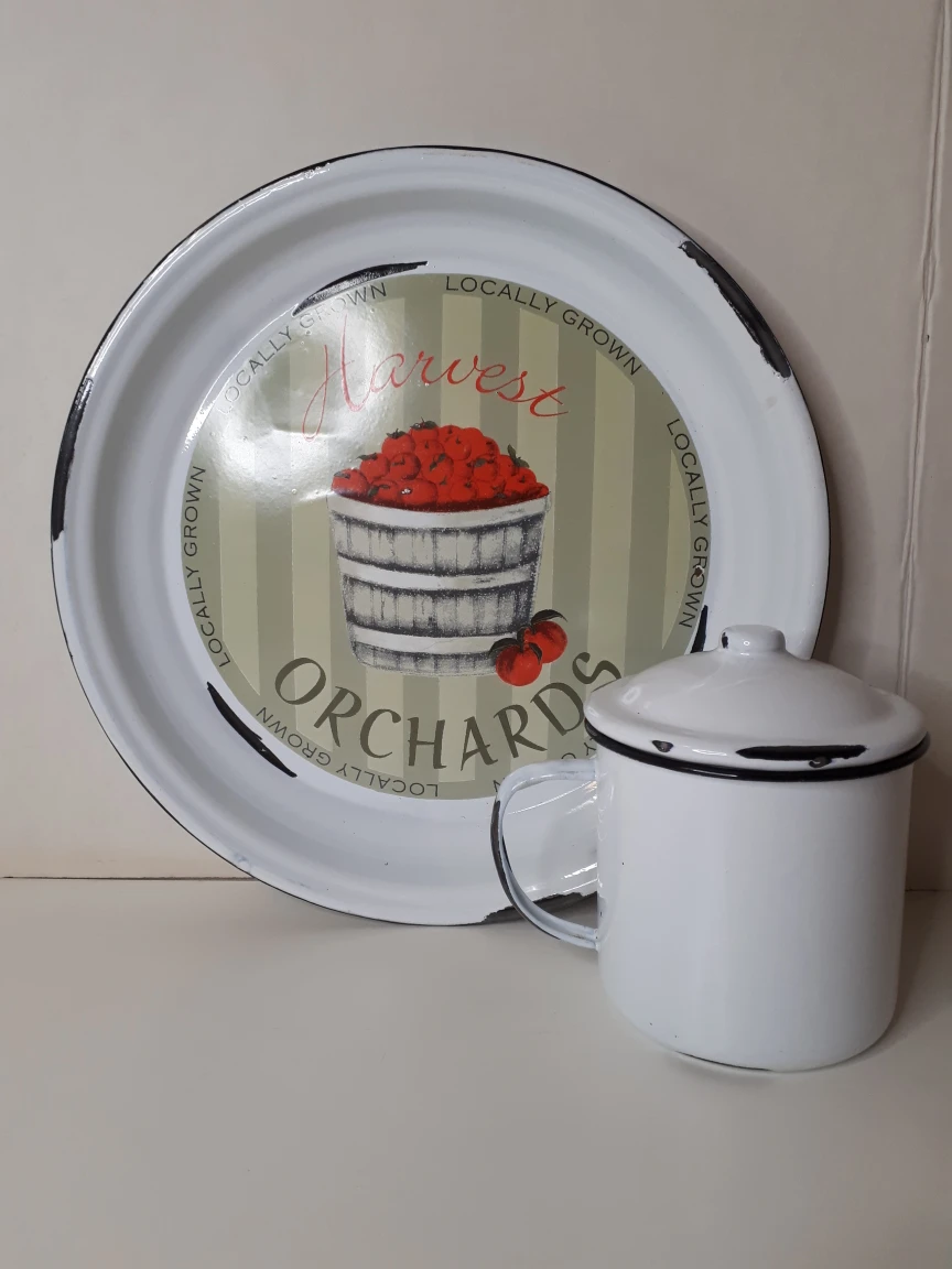 Metal Rustic Plate w/Covered Mug