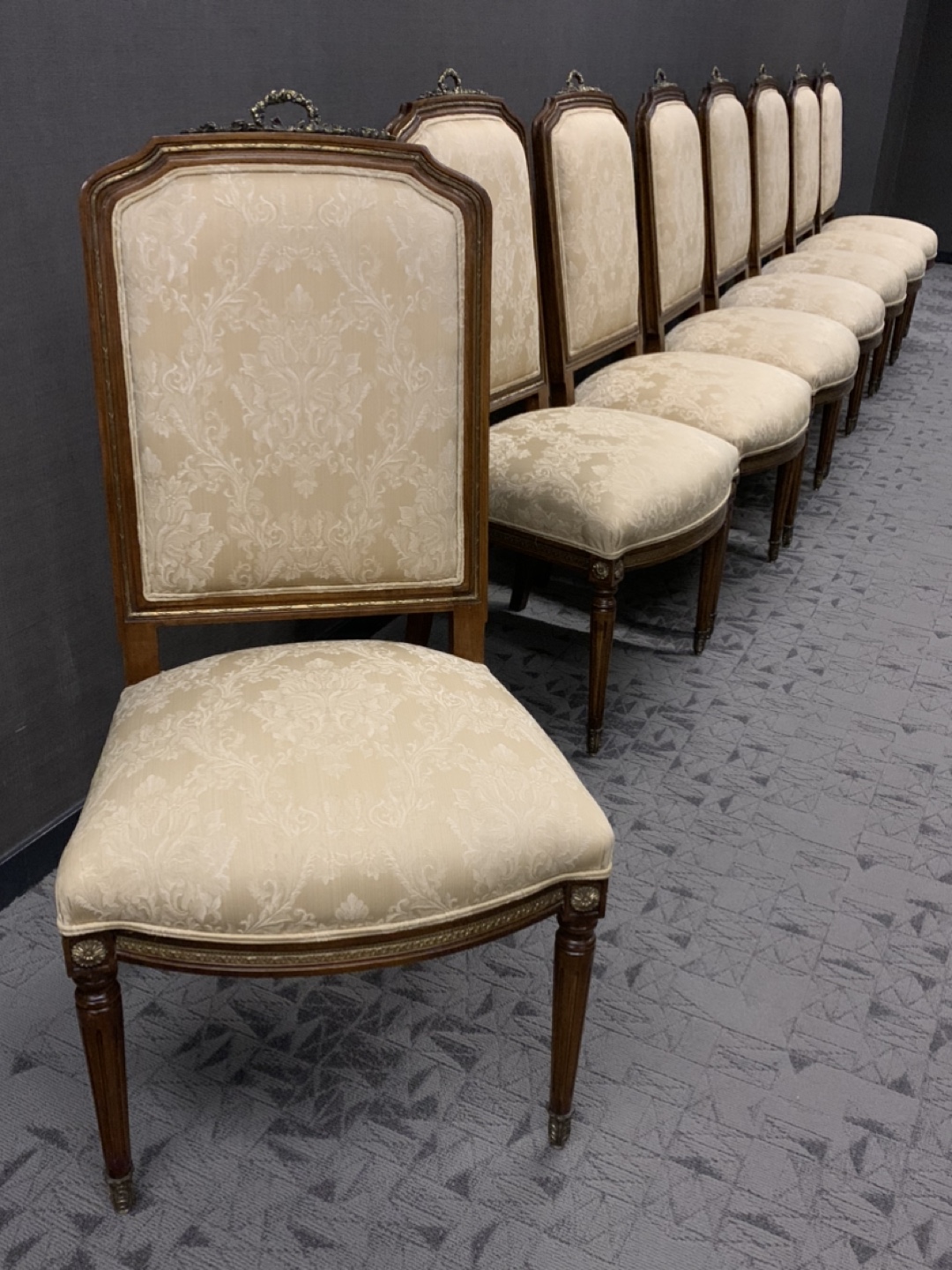 Set of 8 French style, dining chairs