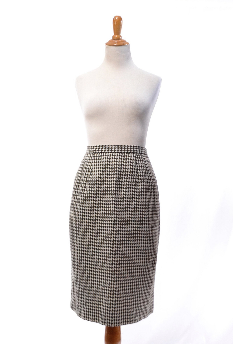 Vintage 1950s Style Brown and White Houndstooth Wiggle Skirt thumbnail