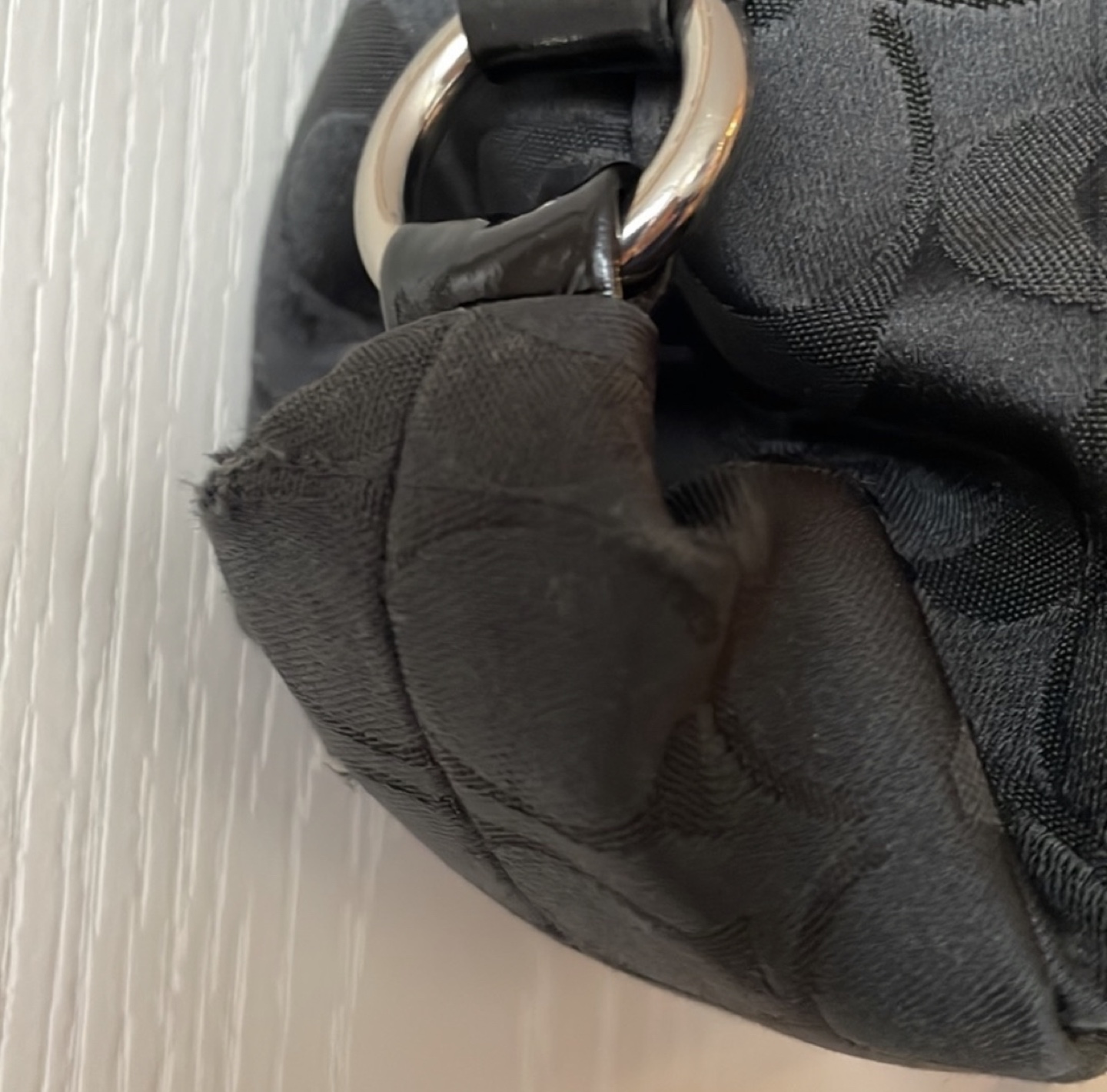 COACH black patent leather/fabric carryall satchel, dual handle. - photo 2