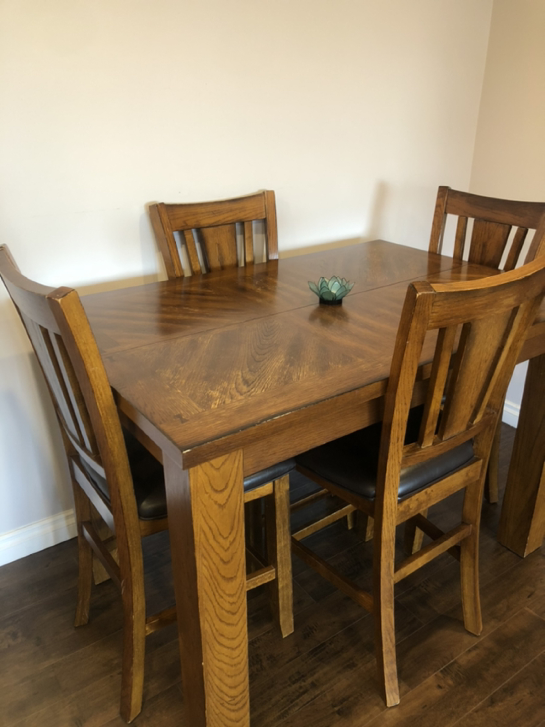 Solid Wood High Top Bar Style table and 4 chairs.  54x36x36 image indicator(2)