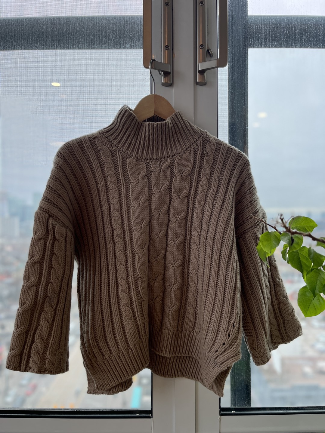 Beige Knit Cropped Sleeve Sweater