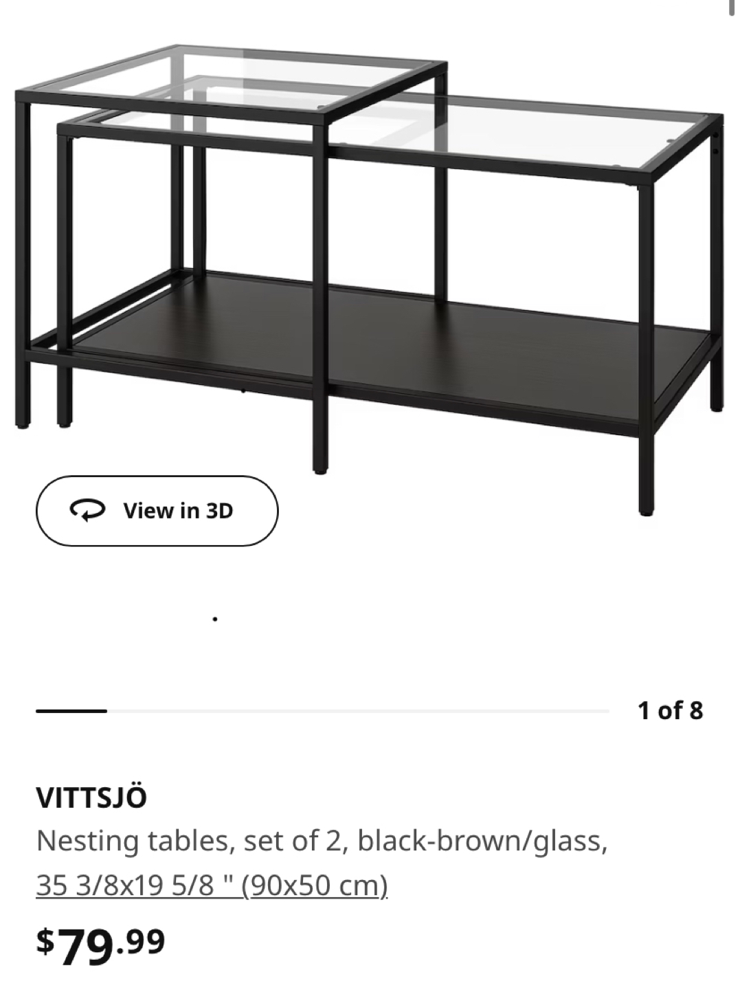 Nesting tables, set of 2, black-brown/glass - photo 2