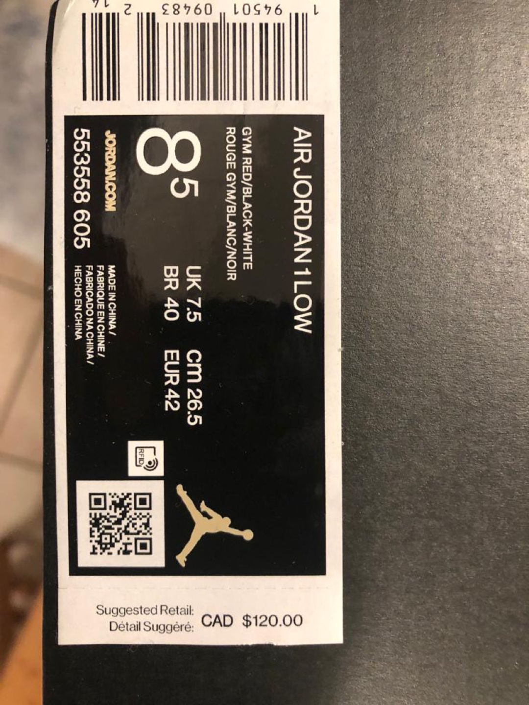 Jordan 1 Low Reverse Bred (553558 605) - Size 8.5 - photo 4