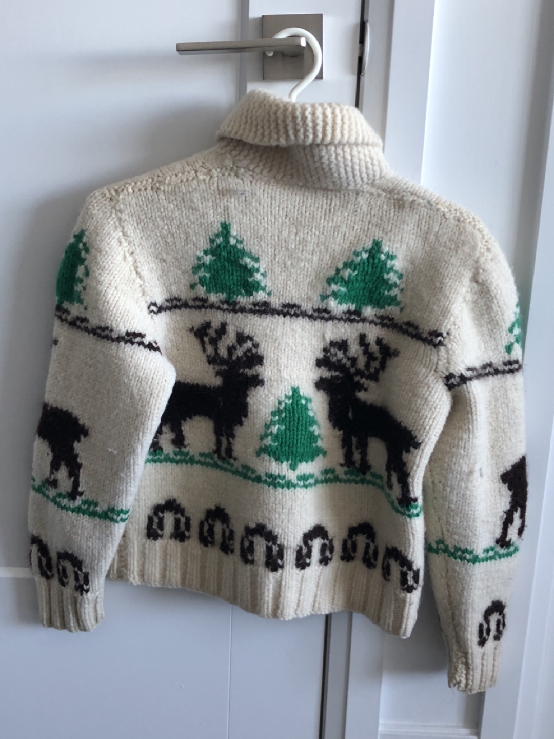 Vintage Cowichan moose zip cardigan wool hand knit image indicator(6)
