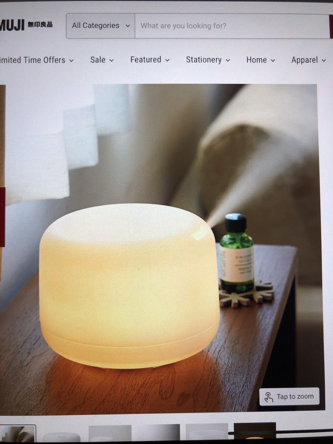 Muji large aroma diffuser LED light + 1 essential oil