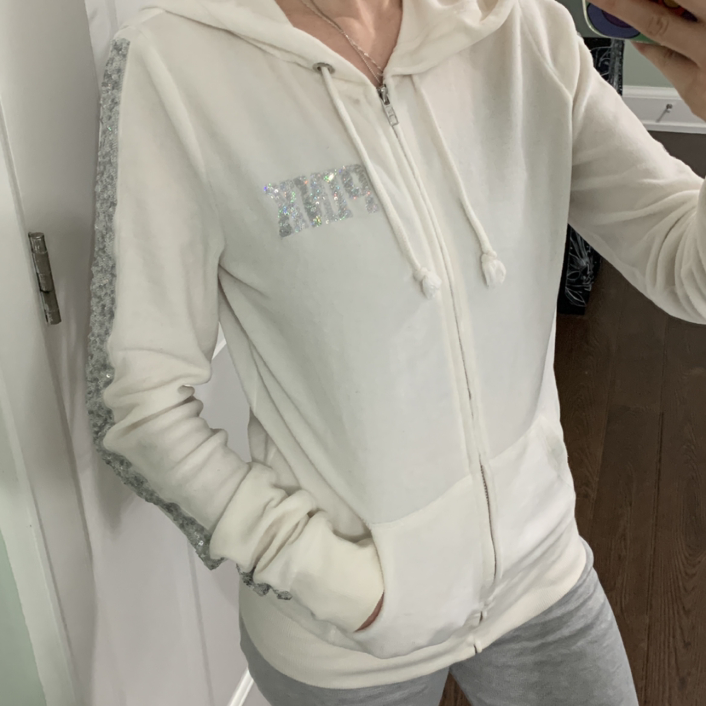 VS Pink Sequin Velour Zip Up Hoodie