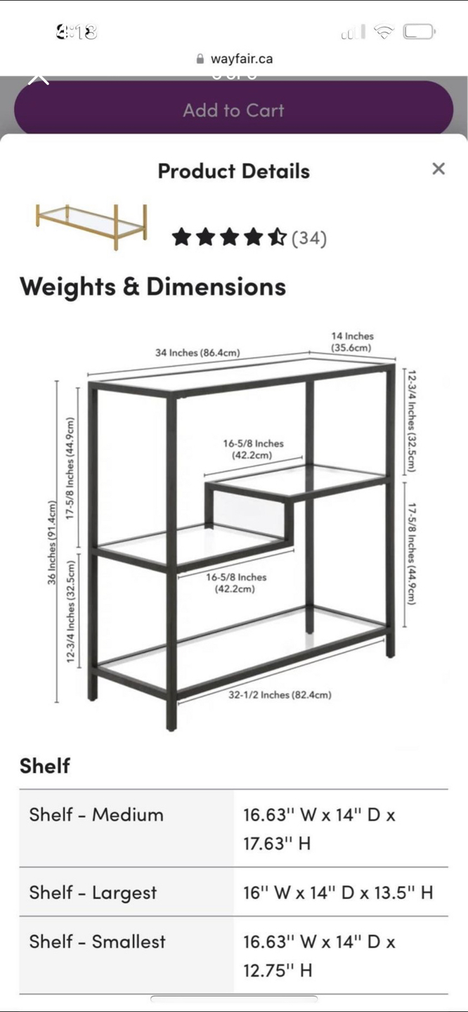 Wayfair gold/glass shelving - photo 5