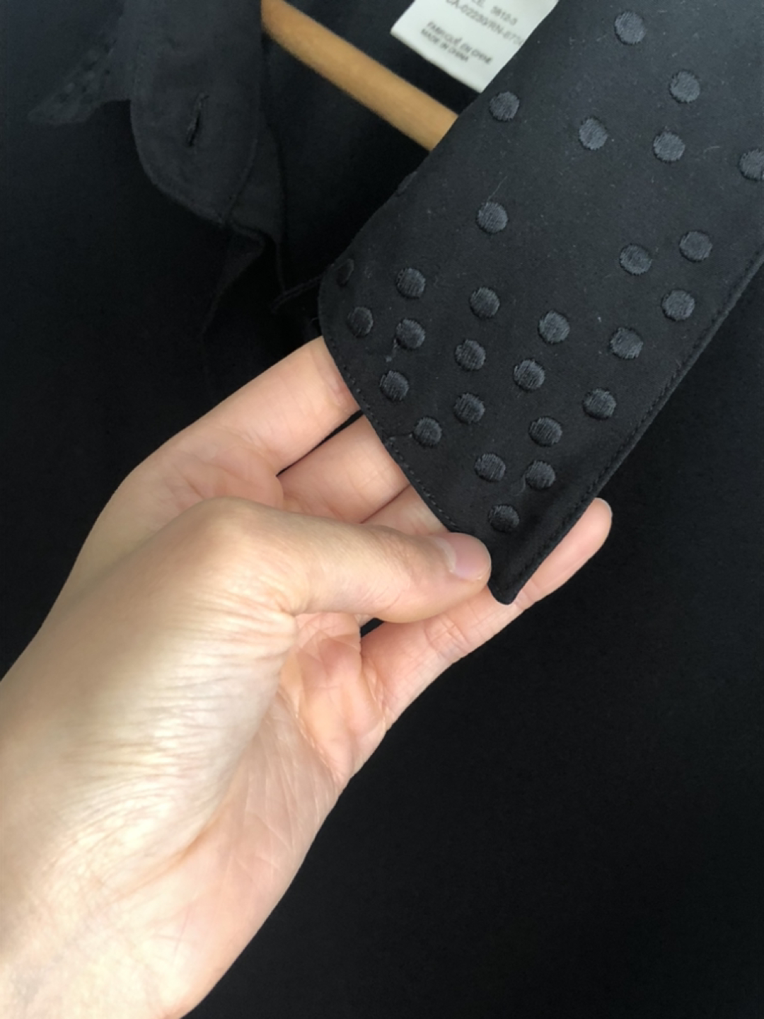 Black Button Blouse with Embroidered Dots image indicator(2)