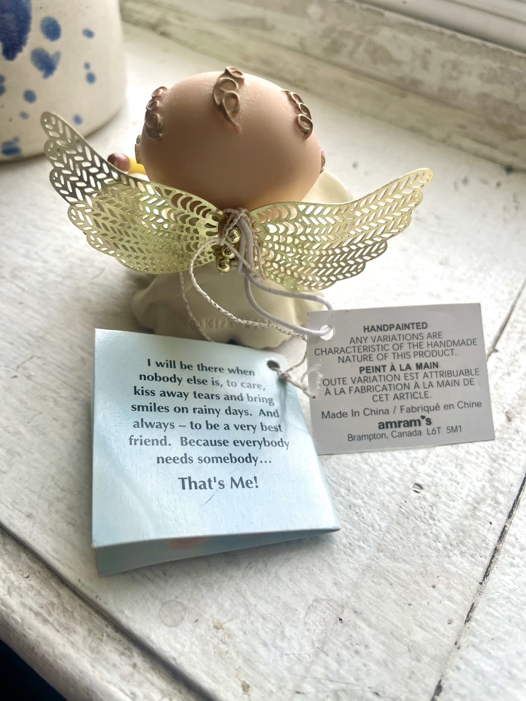 Vintage figurine Angel Cheeks guardian angel with gold wings NWT image indicator(4)