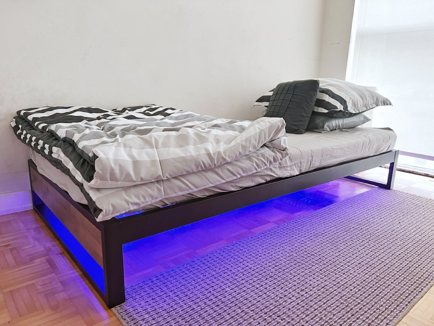 Metal and Wood Platform Bed with Mattress