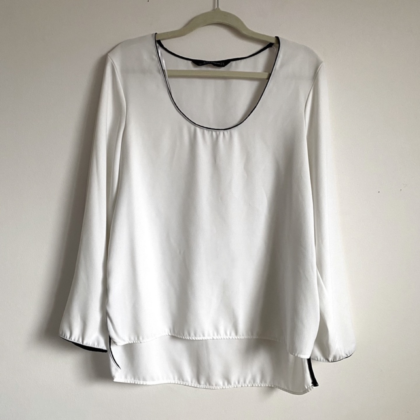 Zara white high low blouse with black trim thumbnail