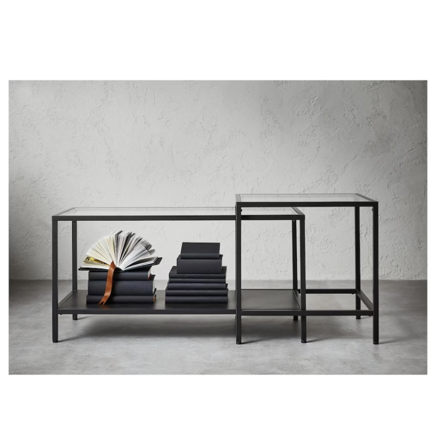 Nesting tables, set of 2, black-brown/glass - photo 3