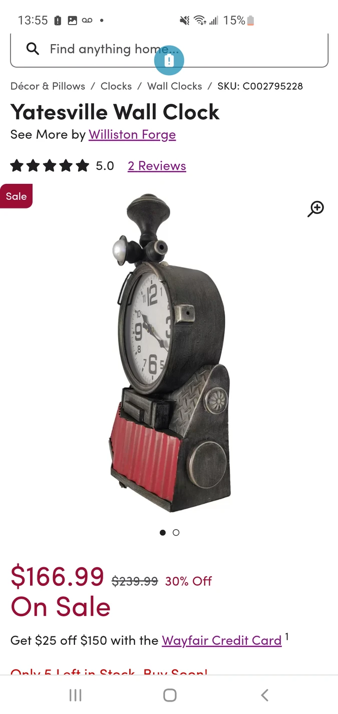 Yatesville metal wall clock- train - photo 2