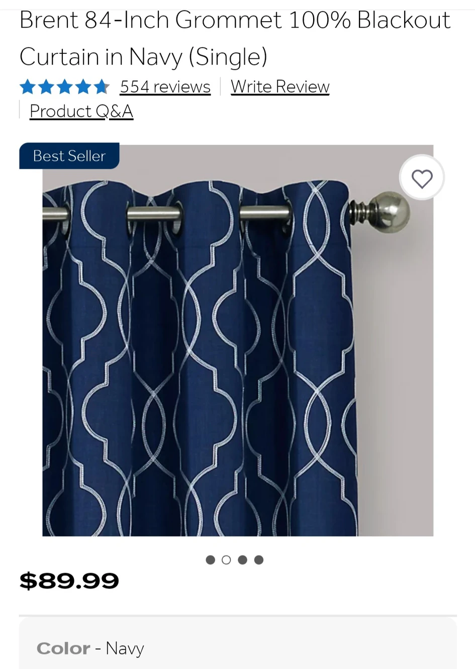 Brent 84-Inch Grommet 100% Blackout Curtain in Navy (Single) image indicator(2)