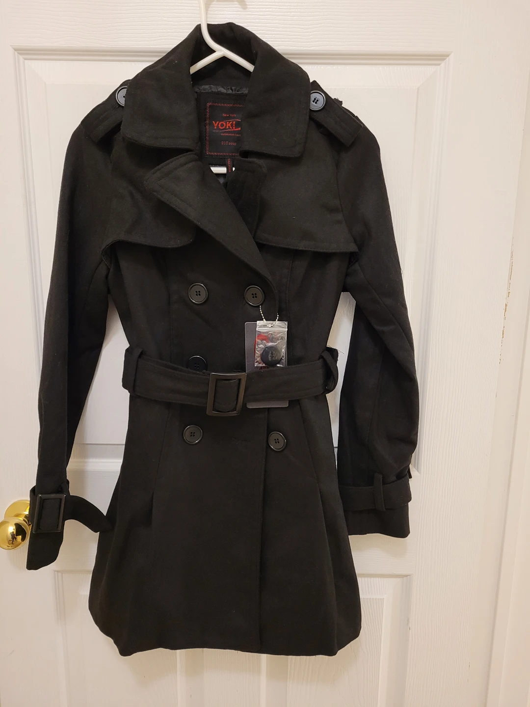 Women's New Black Mid Length Trench Jacket, size S thumbnail