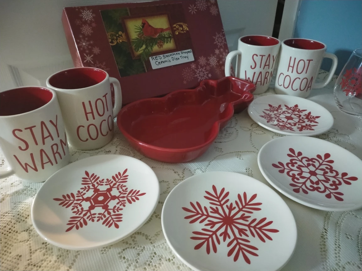 holiday serving set,appetizer small plates, glasses and tray