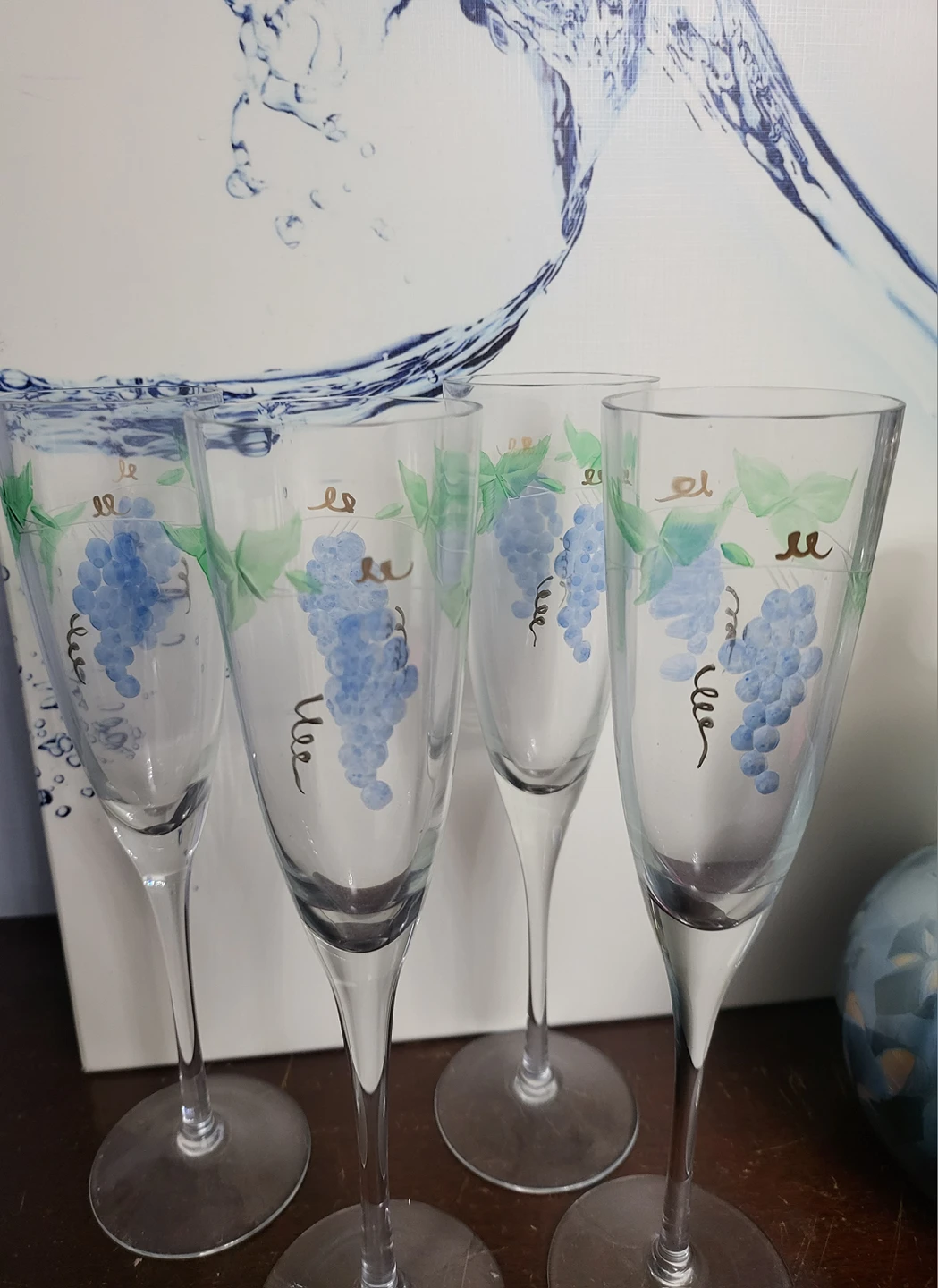 4 delicate handpainted fluted stem champagne glasses image indicator(2)