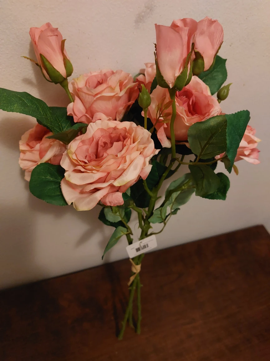 Flower Heads, 21inch Pink Hot Pink Real Touch Roses Bundle thumbnail
