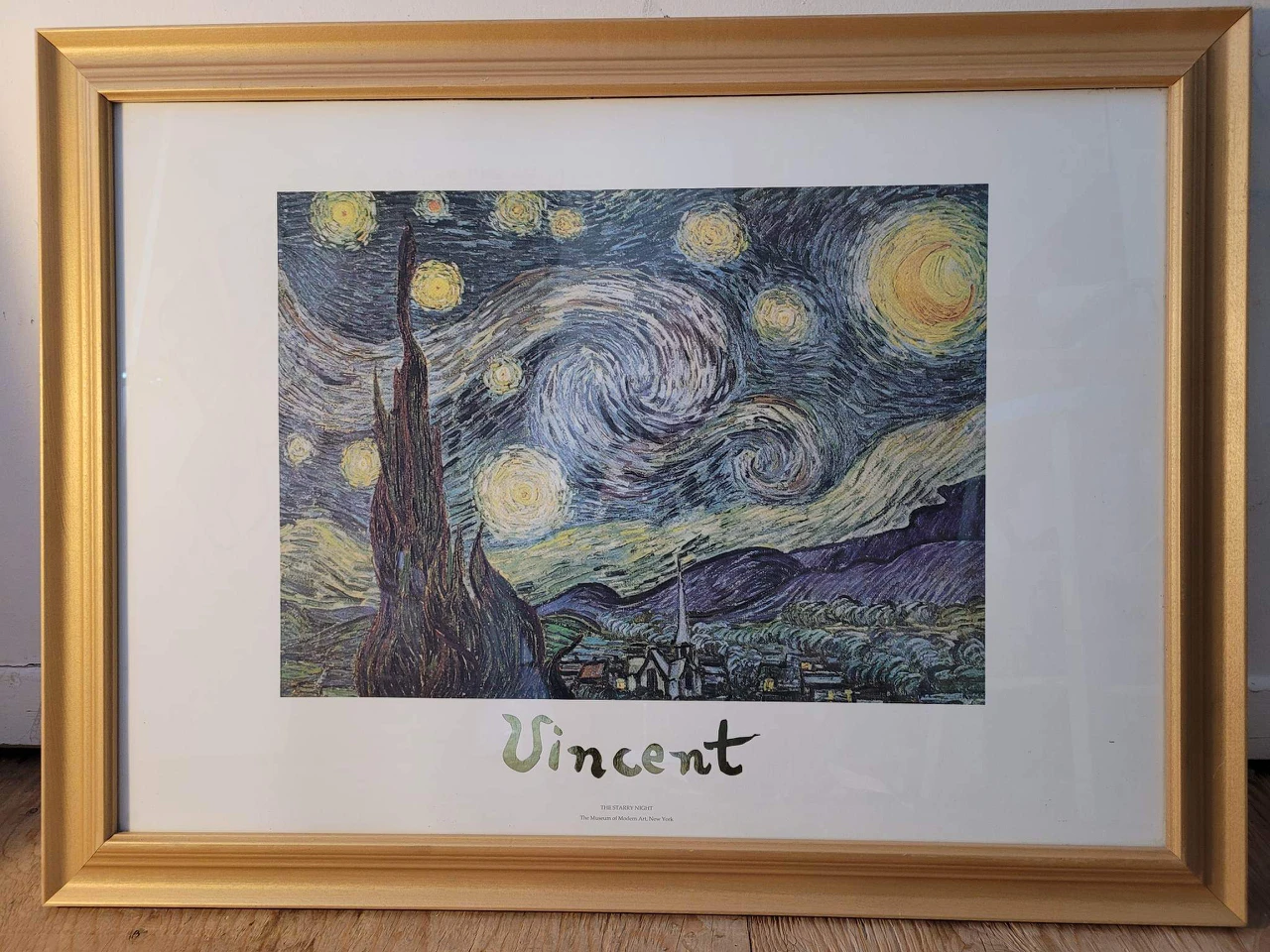 ✨️LARGE WOODEN FRAMED VAN GOGH STARRY NIGHT GOLD ACCENT✨️ thumbnail