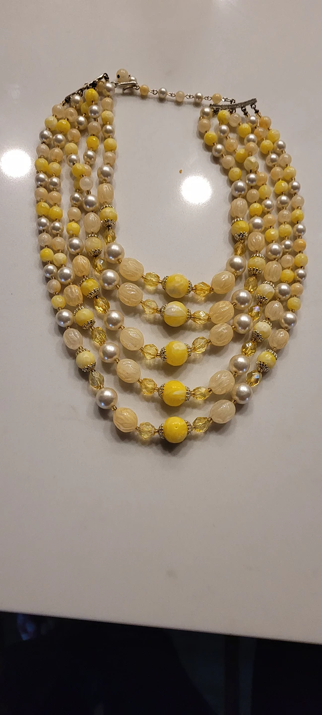 Pearl, Yellow & Gold Costume Necklace thumbnail