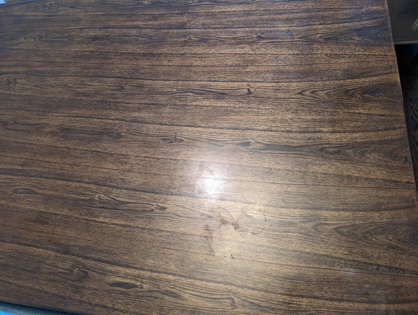 Wood dining table with four blue  fabric chairs - photo 2