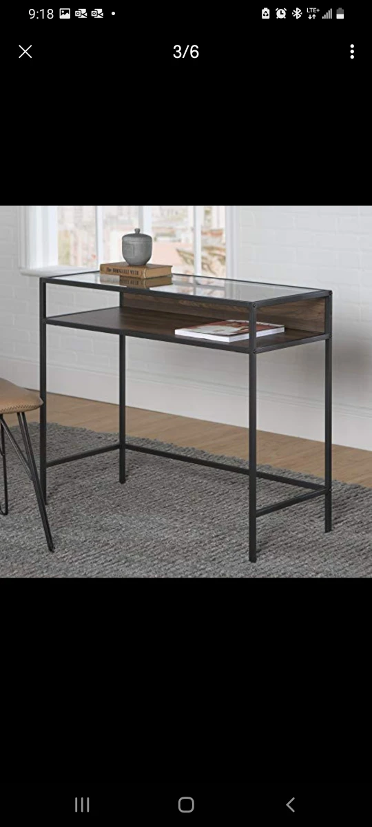 New Walker Edison Trenton Contemporary 2 Tier Glass Desk image indicator(2)