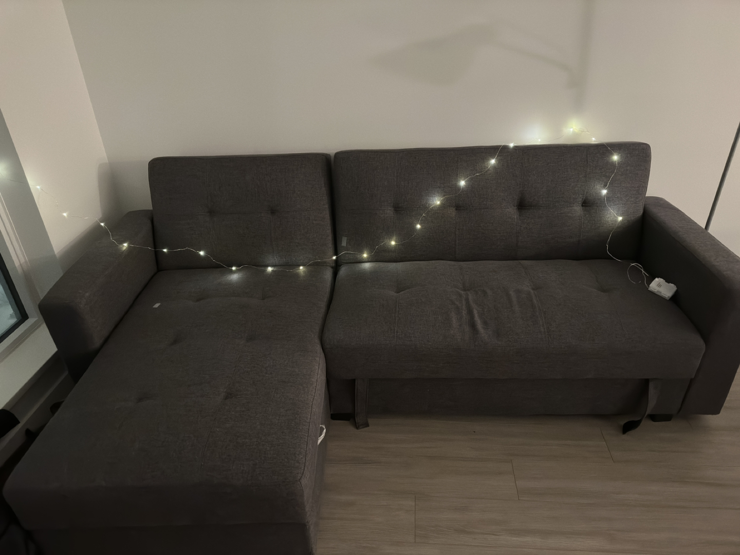 Corner sofa-bed couch with storage dark gray - photo 3