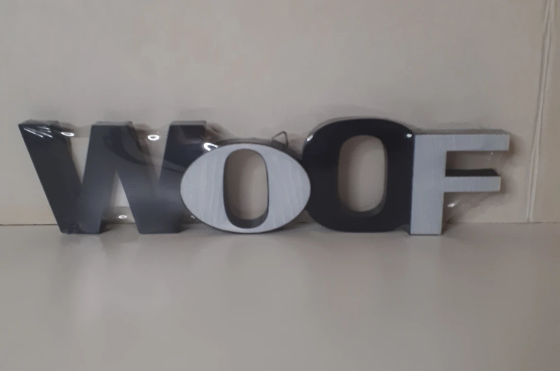 Wood Look Plastic Dog Sign Shelf Sitter