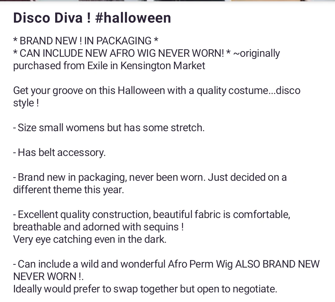 BNIP- 70s disco diva costume with black Afro Perm Wig. image indicator(5)