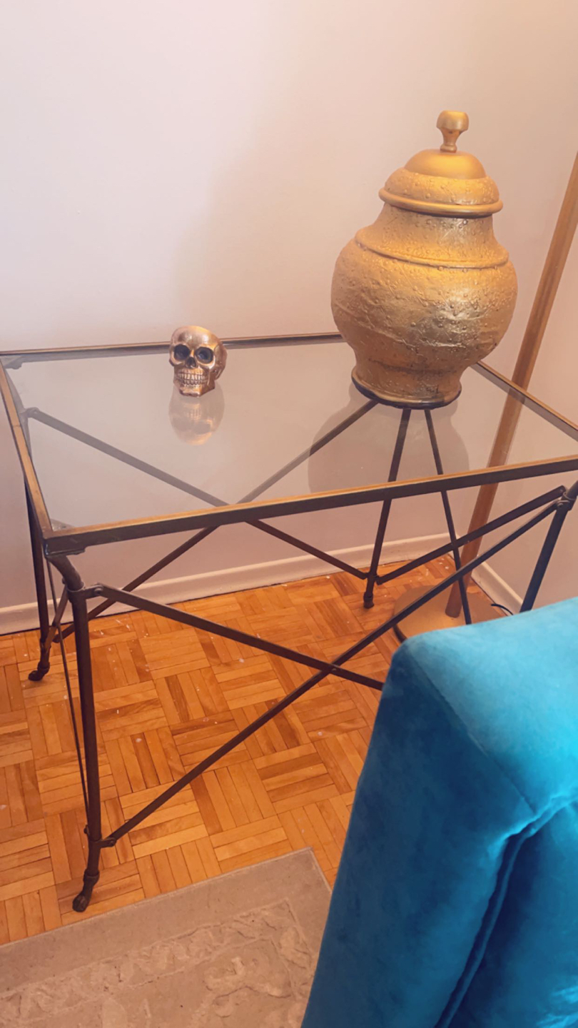 golden metal and glass console thumbnail