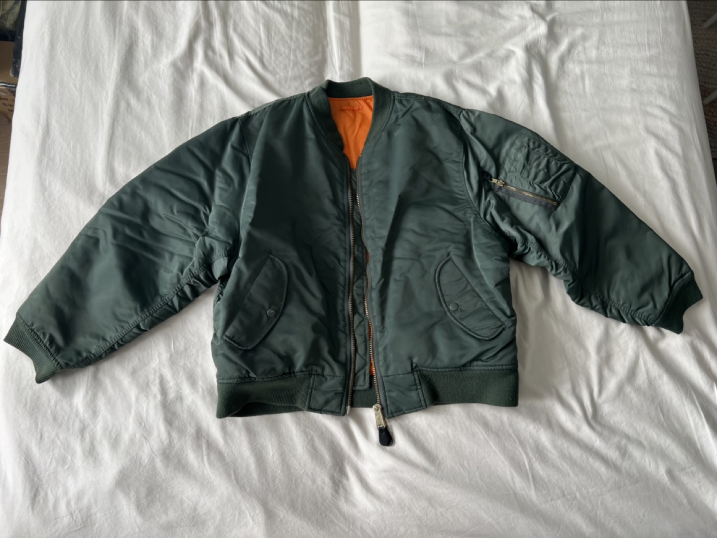 MA-1 Bomber Jacket - Reversible - Green/Orange - SM/MD size