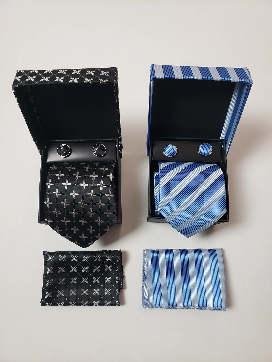 2packs Mens NeckTie Set with Cuffs buttons, Pocket Cuffs