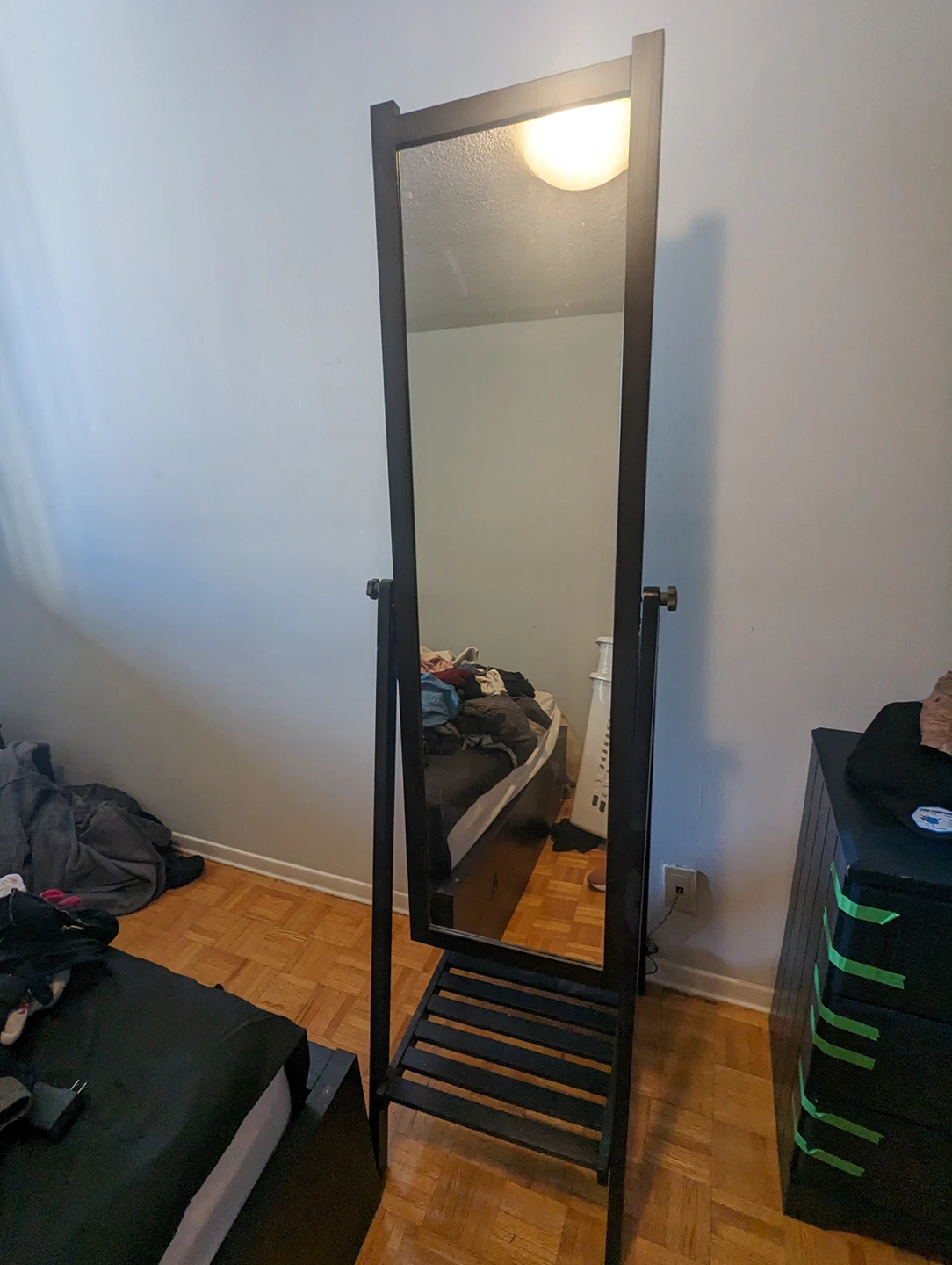 IKEA Black Standing Mirror with Storage