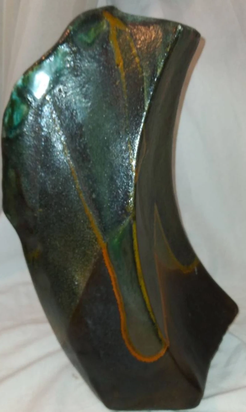 Large Beautiful Evans Signed and Numbered Raku Pottery Vase thumbnail