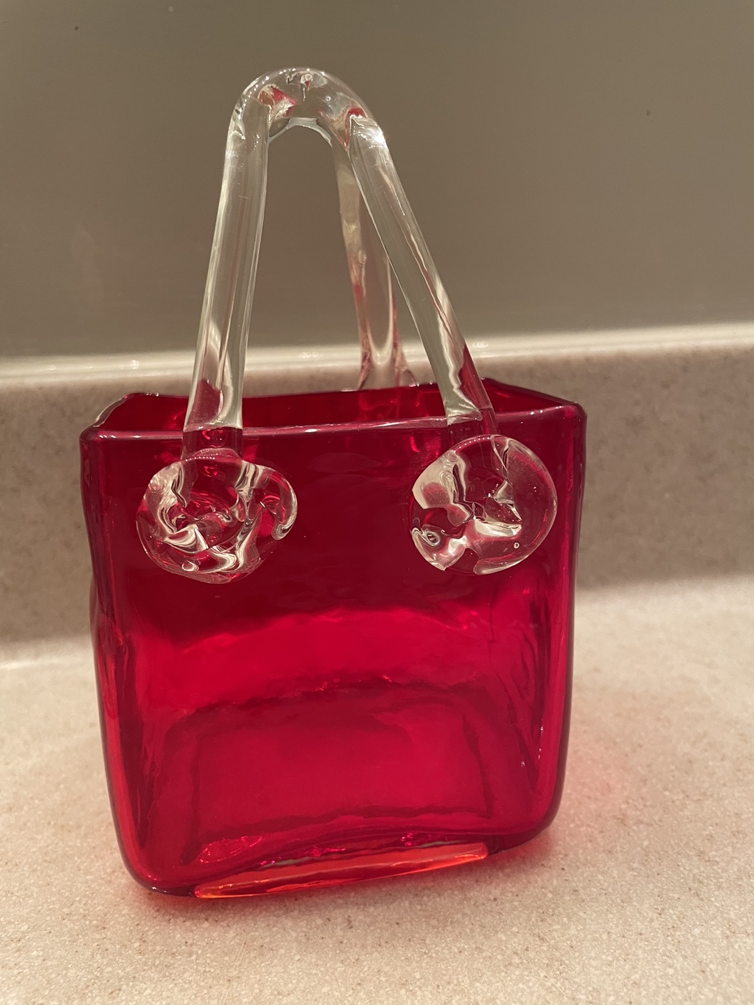 Vintage blown glass handbag vase thumbnail