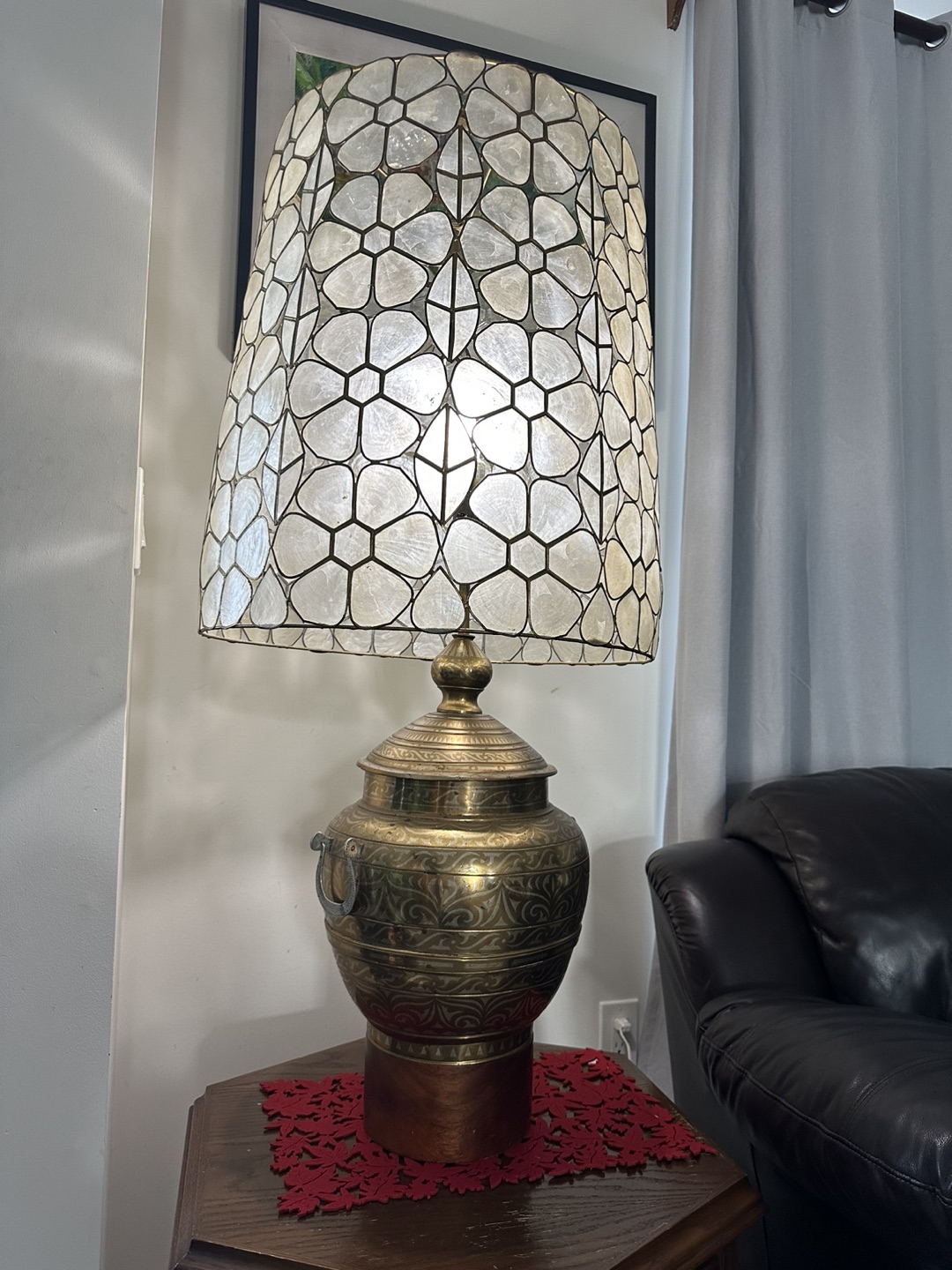 Vintage Capiz Shell Lamp with Decorative Brass thumbnail